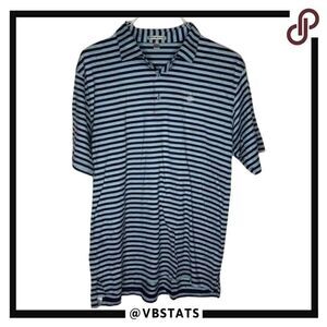Peter Millar Sky Blue / Navy Striped Short Sleeve Crown Golf Polo Size Large
